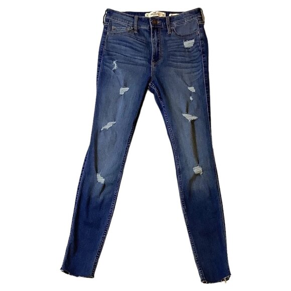 Hollister High Rise Super Skinny Distressed Denim Stretch Womens Size 3S-W26 - Picture 1 of 12